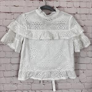 J.O.A. Los Angeles White Eyelet Blouse Size S Cottagecore‎